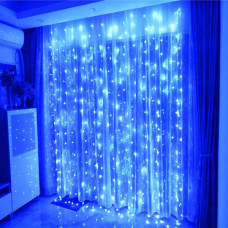 Гирлянда светодиодная штора-водопад Синяя 400 LED, 3*3 м шнур прозрачный с переходником