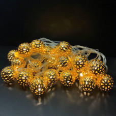 Гирлянда Золотые шары металлические, 20 LED Теплый белый, 4 м шнур белый силикон