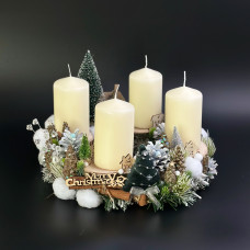 Рождественский подсвечник Адвент Венок с Кремовыми свечами d-40 см